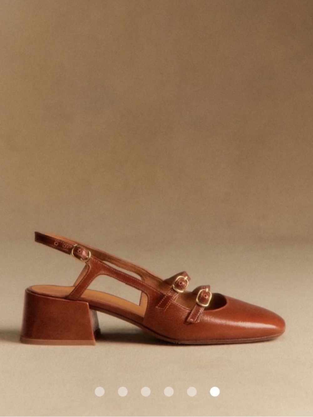 Sezane Cognac Brown Leather Slingback Block Heel Pumps - Picture 2 of 4